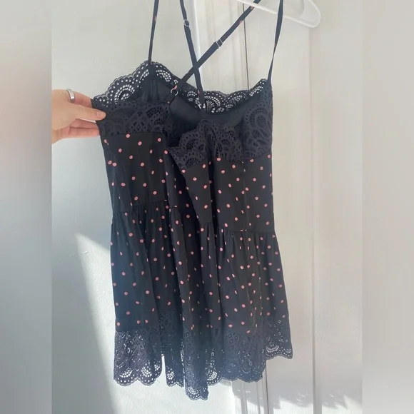 NWT Intimately Free People City Wanders Trapeze Slip in Black and pink polka dot - Picture 6 of 7